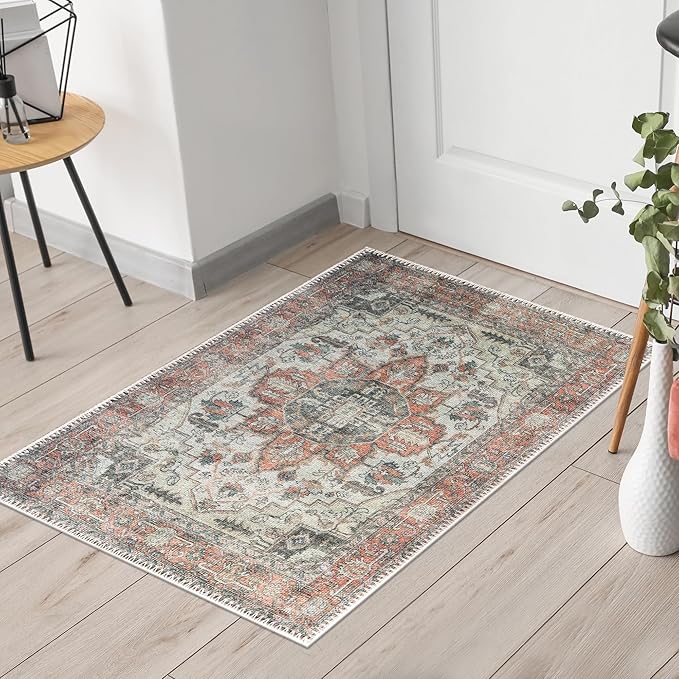 Keen Home Design 2x3 Rug - Machine Washable Entry Rug with Non-Slip Backing, Ideal for Enteryway, Kitchen, Bathroom, Laundry Room - Vintage, Easy Clean, Durable, Low Pile - (2' x 3')