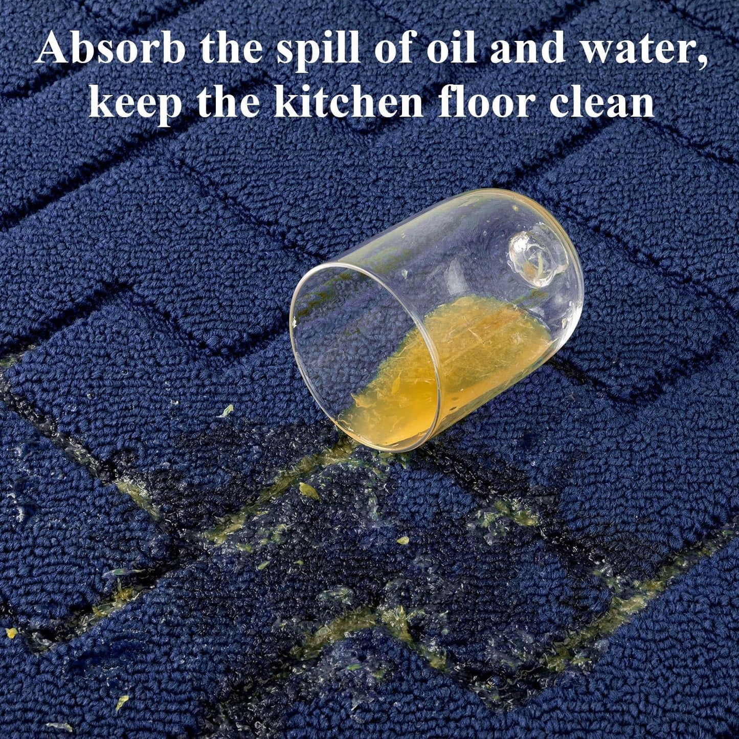 hicorfe Kitchen Rugs and Mats Sets,Super Absorbent Polypropylene Non-Slip Rug,Soft Comfort Floor Mat,Washable for Kitchen,Hallway,Office,Sink,Laundry(24" x 35",Navy Blue)