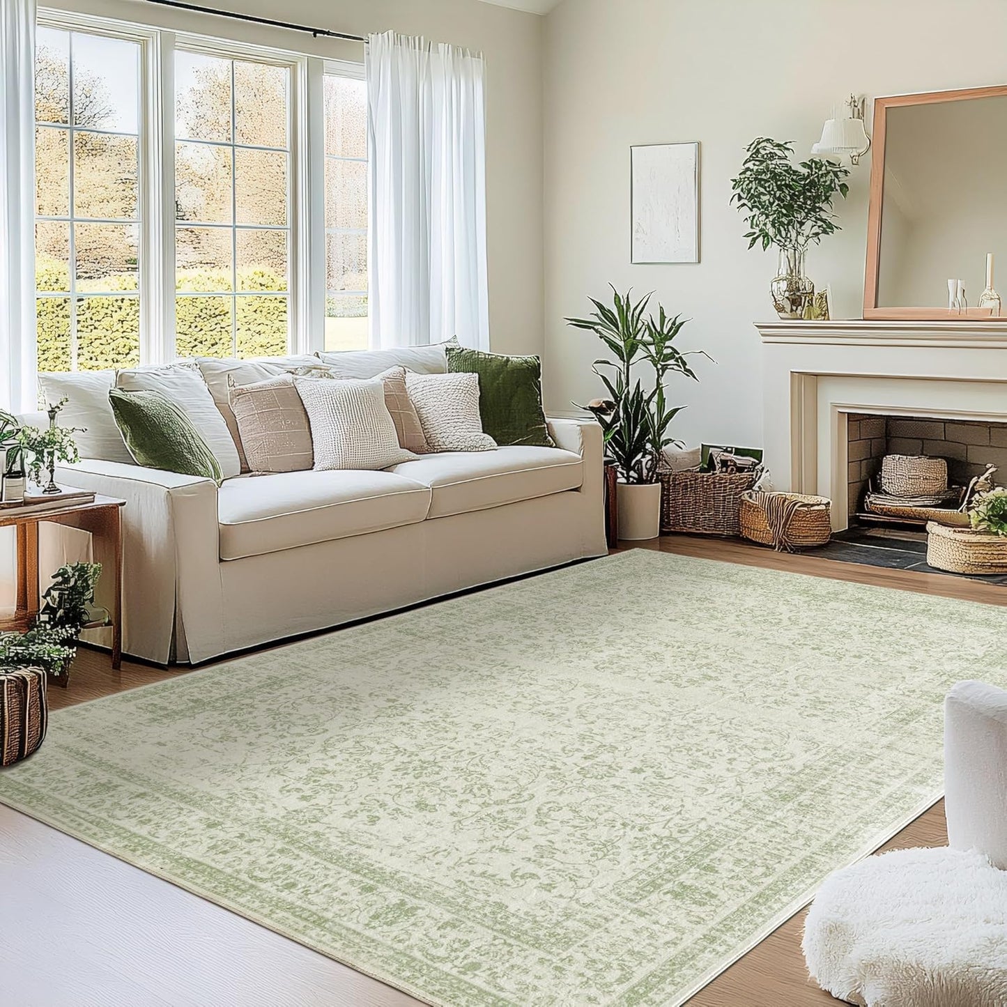 Sage Green Rug for Nursery Baby Girl,Boho Floral Washable Soft Faux Wool Cottagecore Area Rugs for Living Room Bedroom,5 x7,Light Green