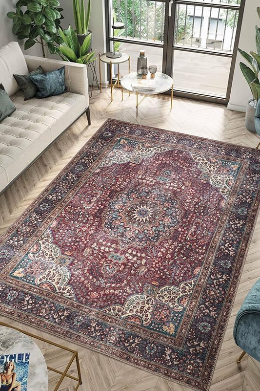 Keen Home Design 10x14 Rug - Machine Washable Area Rug with Non-Slip Backing, Ideal for Living Room, Dining Room, Bedroom - Vintage, Easy Clean, Durable, Low Pile Rug - (9'7" x 14')