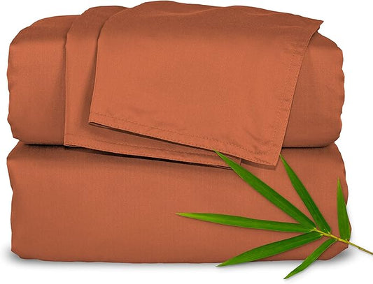 Split King Sheets by Pure Bamboo, Genuine 100% Organic Viscose Derived from Bamboo Bed Sheet Set, Soft & Cooling, Double Stitching *Not for Split Top (Split King, Terracotta)