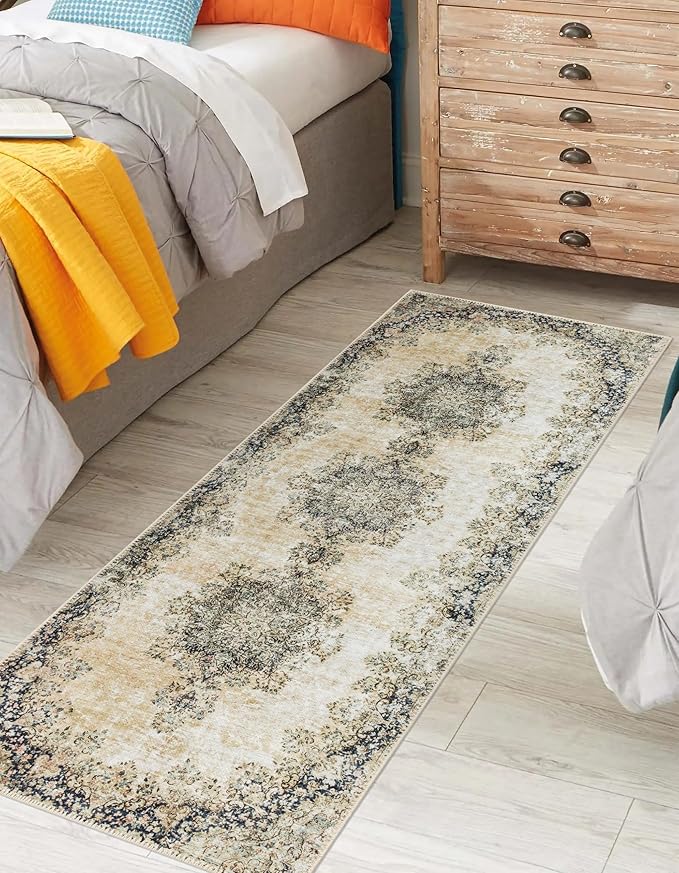 Keen Home Design 2x7 Rug - Machine Washable Runner Rug with Non-Slip Backing, Ideal for Hallway, Entryway, Kitchen, Laundry Room - Vintage, Easy Clean, Durable, Low Pile - (2'6" x 7')