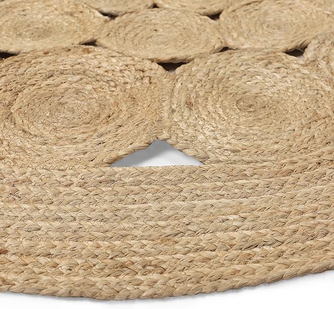 REDEARTH · Round Area Rug - 6 Feet Braided Scalloped Abaca Embrace Natural Jute Rug- Artisan Made Boho Jute Patterned Rugs for Bedroom, Kitchen, Living Room, Farmhouse, Handmade Vintage Décor
