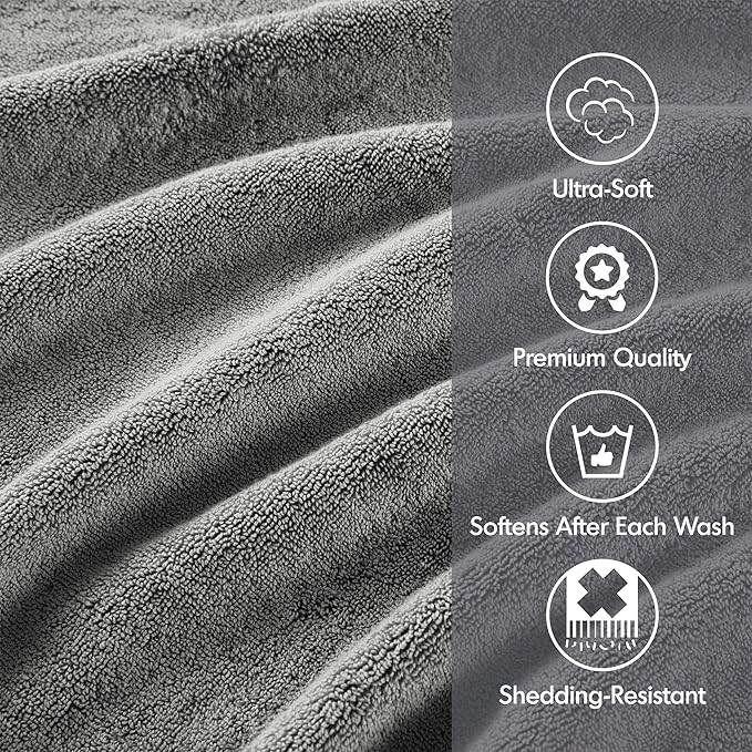 Madison Park 800GSM Bathroom Towel Set of 8 100% Cotton Bath Towel Set for Bathroom Luxurious Highly Absorbent 2 Bath Towels 2 Hand Towels 4 Washcloths Quick Dry Spa Quality Grey