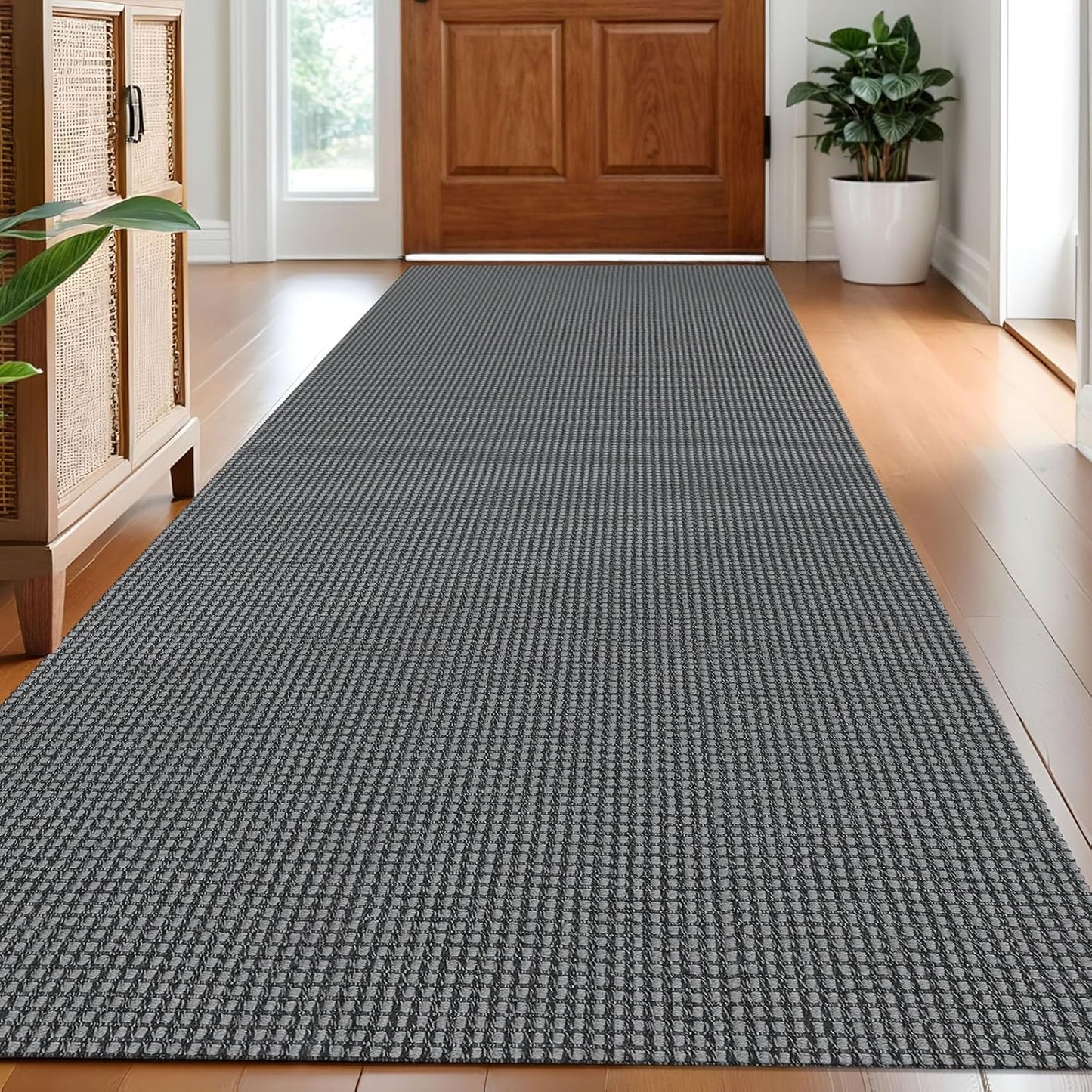IOHOUZE Washable Runner Rug 3x8 Non Slip Rubber Backed Wide Hallway Runner Entryway Runner Indoor, Kitchen Rugs Woven Floor Carpet for Hall Entrance Bedroom, Dark Grey