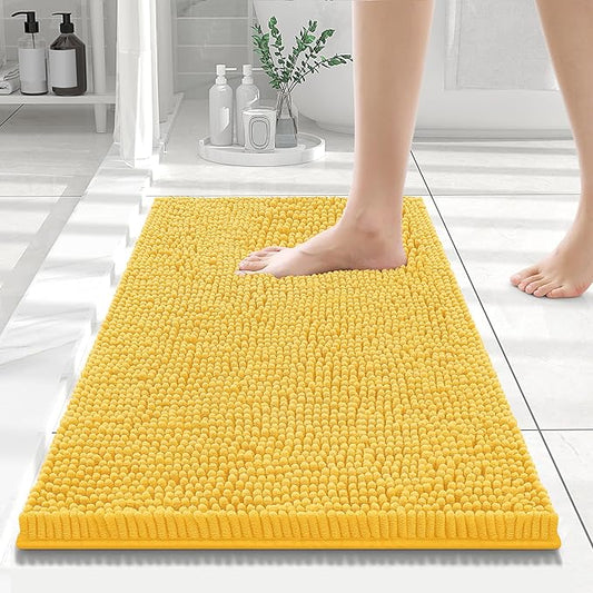 Smiry Luxury Chenille Bathroom Rugs 24x16, Extra Soft and Absorbent Shaggy Bath Mat, Machine Washable, Non-Slip Plush Carpet Runner for Tub, Shower, and Floor, Home Decor Accessories, Yellow