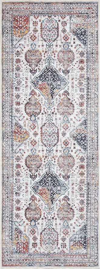 Keen Home Design 2x12 Rug - Machine Washable Runner Rug with Non-Slip Backing, Ideal for Hallway, Entryway, Kitchen, Laundry Room - Vintage, Easy Clean, Durable, Low Pile - (2'6" x 12')