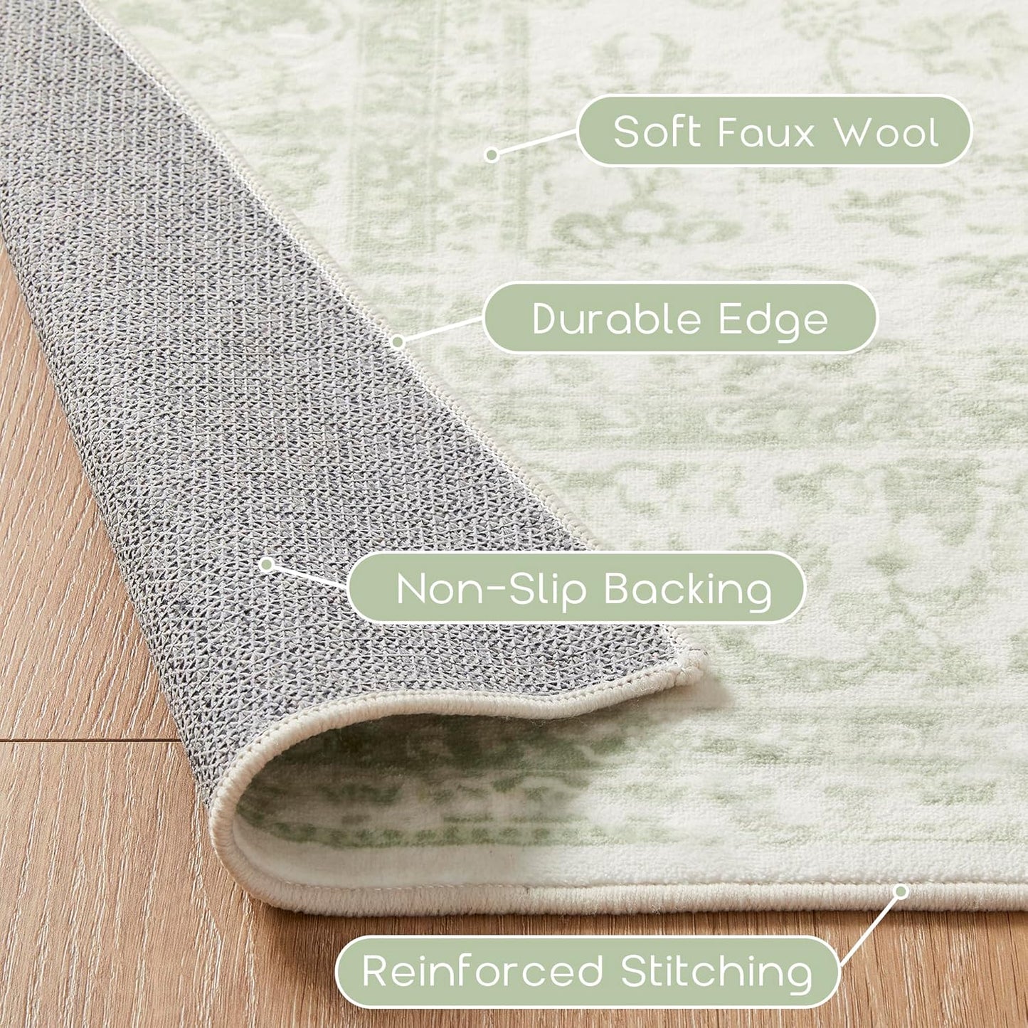 Sage Green Rug for Bedroom,Boho Floral Print Washable Cottage Core 8x10 Area Rugs for Living Room,Light Green