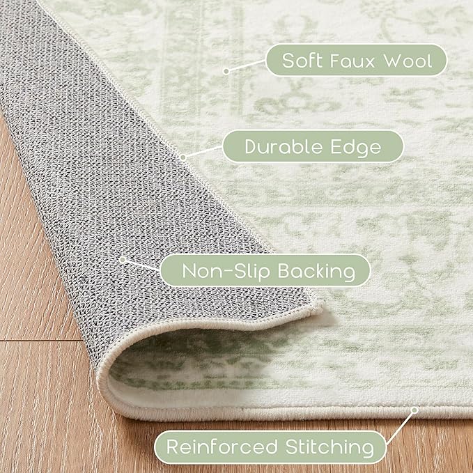Nursery Rug for Baby Girl Boy,Washable Floral Print Sage Green Boho Area Rugs 6x9,Light Green