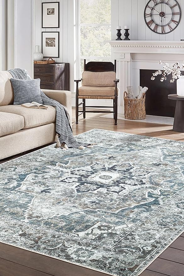Keen Home Design 9x12 Rug - Machine Washable Area Rug with Non-Slip Backing, Ideal for Living Room, Dining Room, Bedroom - Vintage, Easy Clean, Durable, Low Pile - (9' x 12')