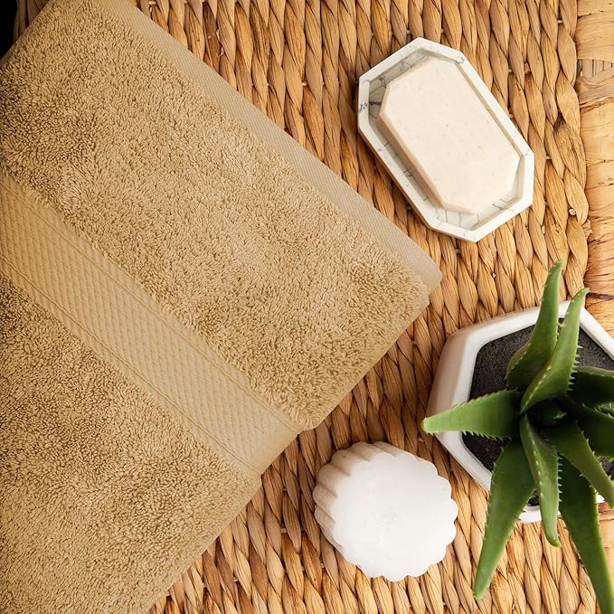 Superior Egyptian Cotton Pile 10 Piece Towel Set, Includes 2 Bath, 4 Hand, 4 Face Towels/Washcloths, Ultra Soft Luxury Towels, Thick Plush Essentials, Guest Bath, Spa, Hotel Bathroom, Toast
