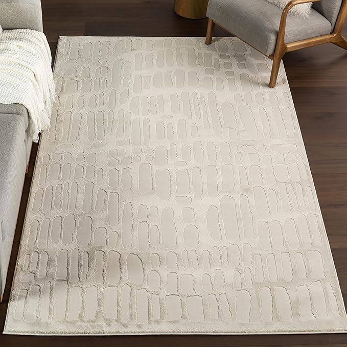 nuLOOM 2'8" x 8' Indoor Area Rug, 100% Recycled PET, Machine Washable, Oeko-TEX Certified, Medium Pile, Pet-Friendly, Belen Modern Abstract Cream