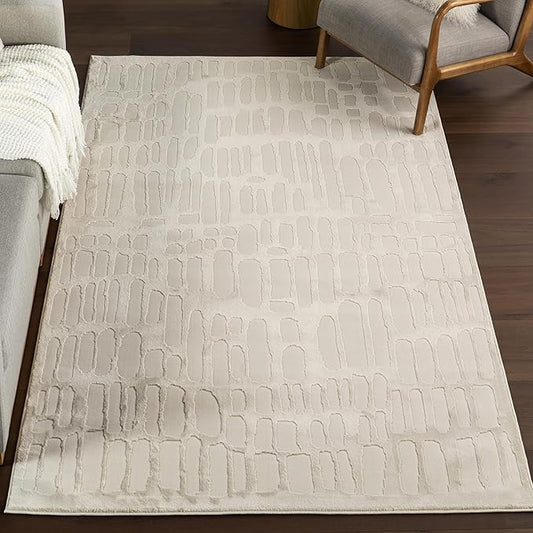 nuLOOM 4' x 6' Indoor Area Rug, 100% Recycled PET, Machine Washable, Oeko-TEX Certified, Medium Pile, Pet-Friendly, Belen Modern Abstract Cream