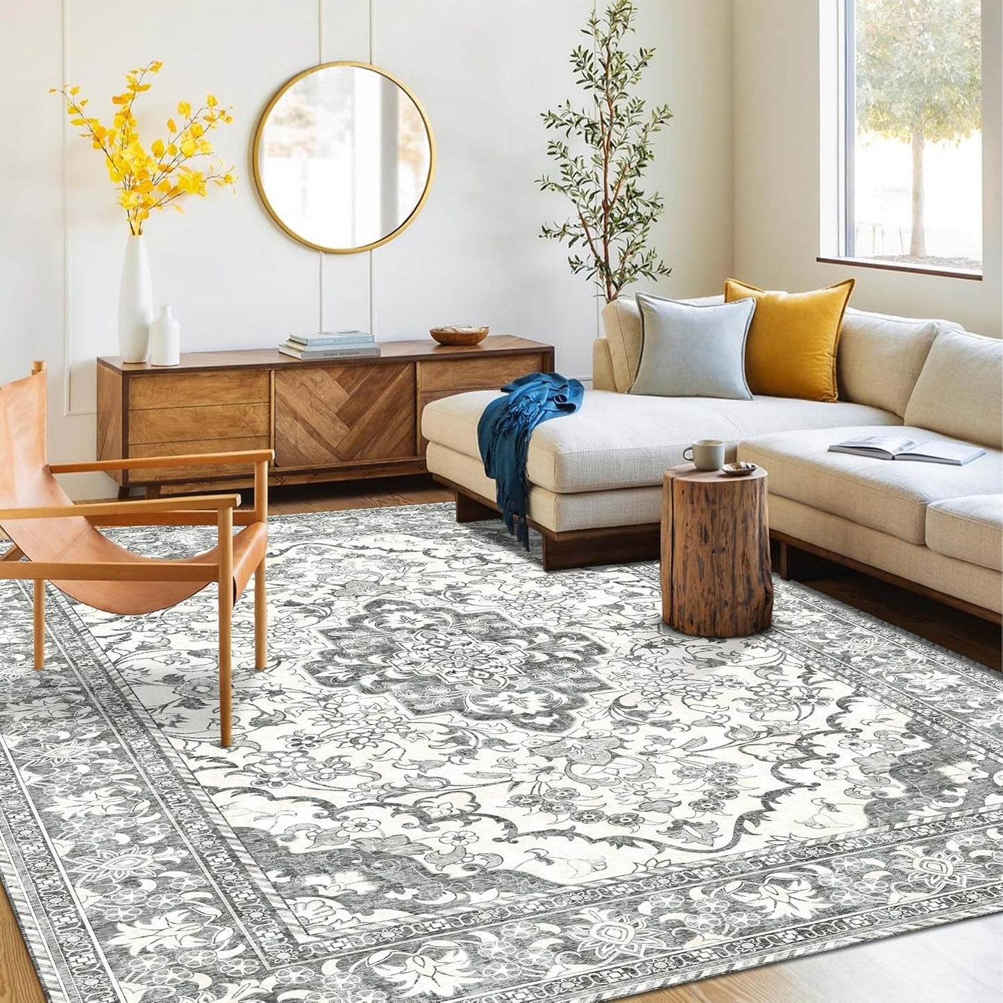 Washable Area Rug 4x6 | Non Slip Area Rug for Living Room, Bedrooms, Dining Room | Ultra-Soft Flannel Carpet Area with Rubber Backing (Beige, 4x6)