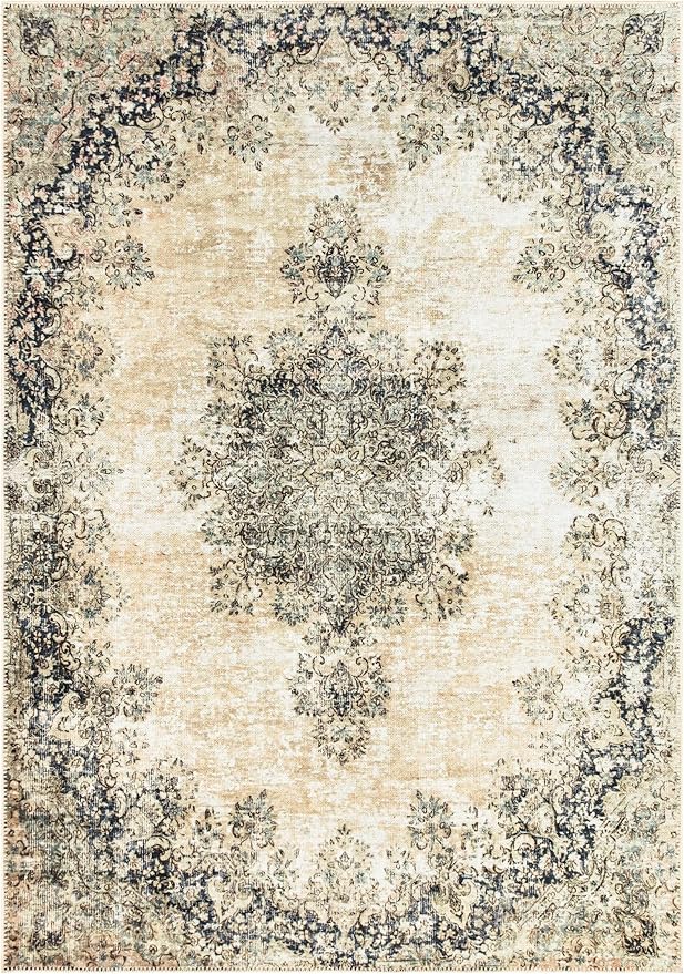 Keen Home Design 6x9 Rug - Machine Washable Area Rug with Non-Slip Backing, Ideal for Living Room, Dining Room, Bedroom - Vintage, Easy Clean, Durable, Low Pile - (6' x 9')