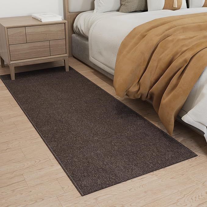Ottomanson 2'7" x 8' Ultra-Thin Hallway Runner Rug - Durable Non-Slip Carpet for High-Traffic Areas - Fits Under Doors for Seamless Entry - Ideal for Kitchen, Entryway, Bedroom & Living Room, Brown