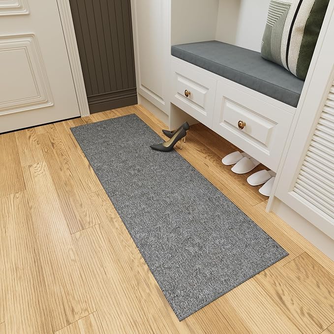 Ottomanson 20" x 59" Ultra-Thin Hallway Runner Rug - Durable Non-Slip Carpet for High-Traffic Areas - Fits Under Doors for Seamless Entry - Ideal for Kitchen, Entryway, Bedroom & Living Room, Gray