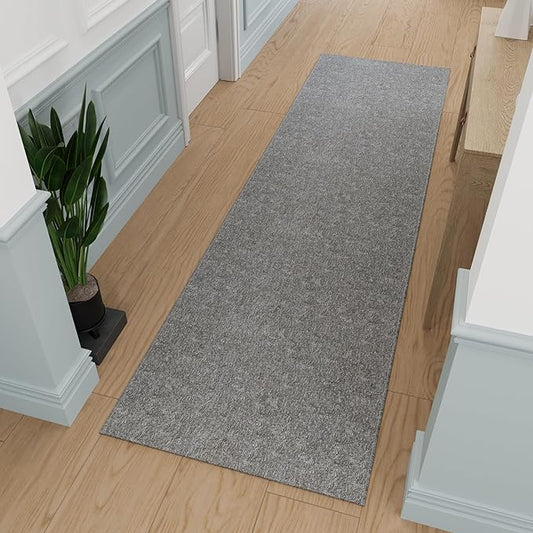 Ottomanson 2'7" x 55' Ultra-Thin Hallway Runner Rug - Durable Non-Slip Carpet for High-Traffic Areas - Fits Under Doors for Seamless Entry - Ideal for Kitchen, Entryway, Bedroom & Living Room, Gray