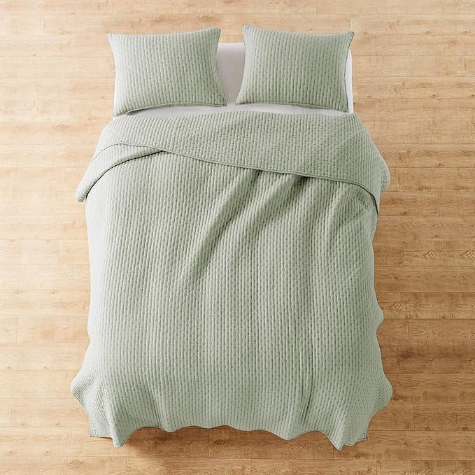 Levtex Home Cross Stitch Reversible King/Cal King Quilt Set (106x92in) and 2 Pillow Shams (36x20in) - Stitch Texture - Desert Sage - Cotton King Size Quilt Bedding Set - Lightweight Soft Pre-Washed