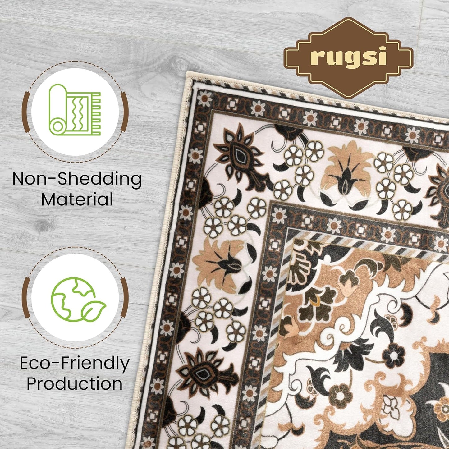 Washable Runner Rug 2x6 | Non Slip Rug Runners for Hallways, Entryways, Kitchens, Bathrooms, Bedrooms | Ultra-Soft Flannel Carpet Runners with Rubber Backing (Cream Black Brown, 2x6)