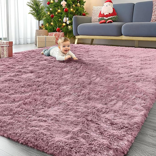 OLANLY 9x12 Machine Washable Large Area Rugs for Living Room, Bedroom, Soft Fluffy Shaggy Bedside Rug, Indoor Floor Carpet for Kids Girls and Boys, Dorms, Nursery, Home Decor Aesthetic, Blush