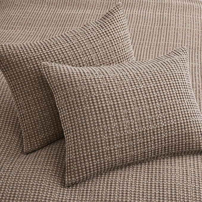 Levtex Home Mills Waffle Twin XL/Twin Quilt Set (68x86in) with 1 Pillow Sham (26x20in) - Cocoa - Cotton Waffle Twin Size Quilt Bedding Set - Lightweight, Soft, Pre-Washed