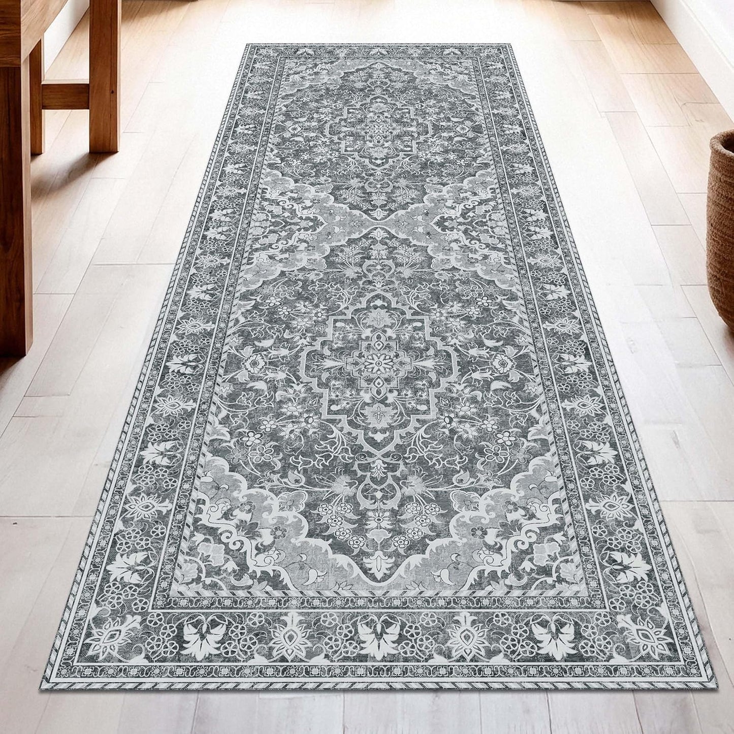 Washable Runner Rug 2x6 | Non Slip Rug Runners for Hallways, Entryways, Kitchens, Bathrooms, Bedrooms | Ultra-Soft Flannel Carpet Runners with Rubber Backing (Light Grey, 2x6)