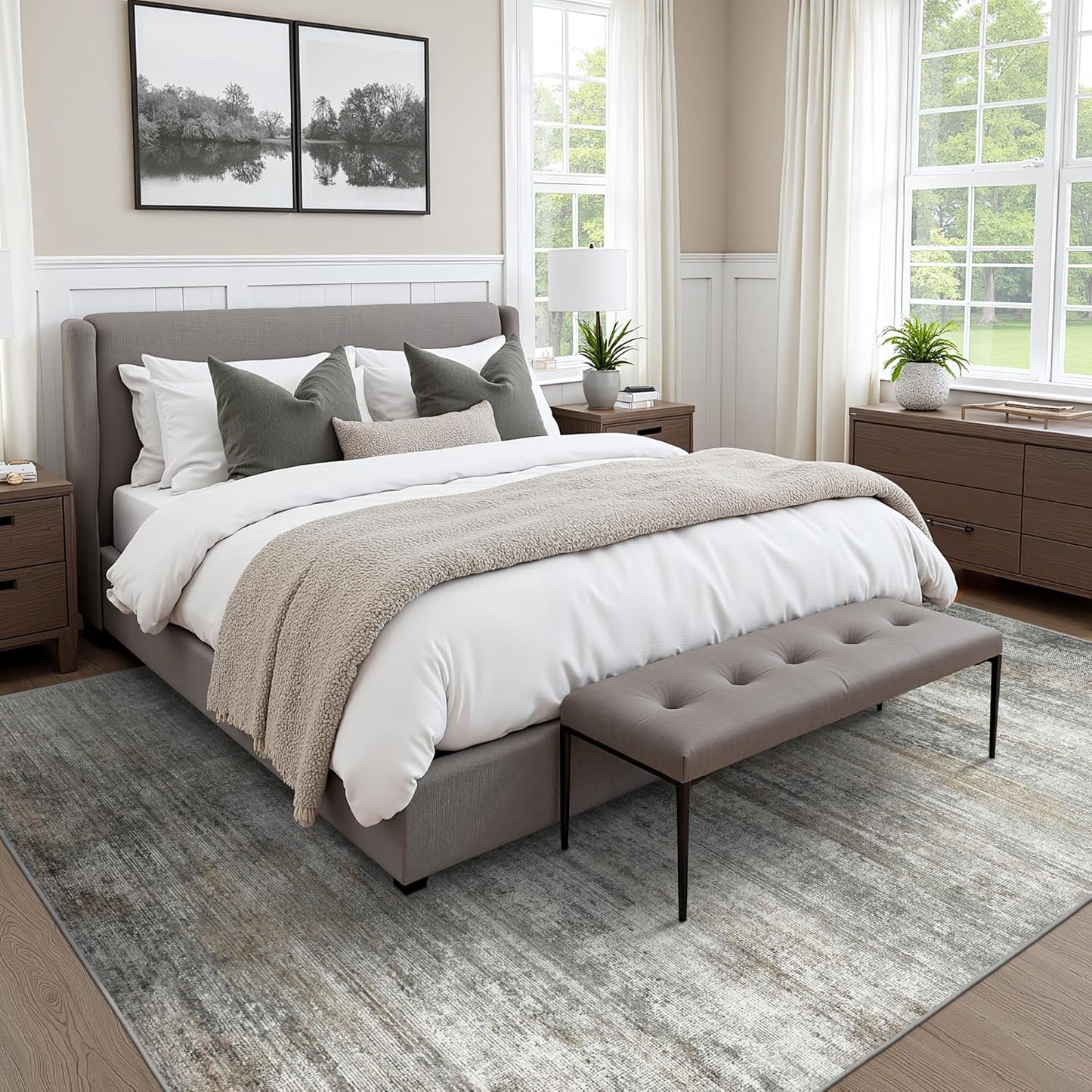 Area Rugs 5x7 for Living Room Bedroom, Modern Abstract Machine Washable Rug, Large Soft Low Pile Floor Cover with Non Slip Backing for Dining Room, Ash Gray Brown