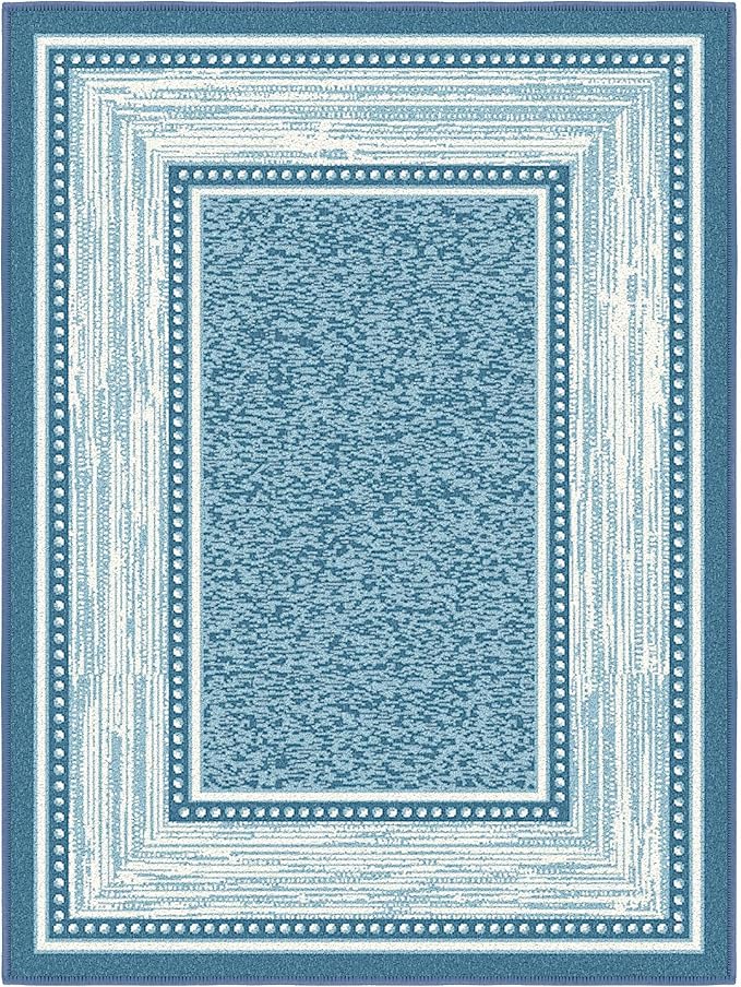 Ottomanson Rugs for Entryway 2'3" x 3' Non Slip Border Small Area Rugs Durable Front Door Mat Rug Stain Resistant Entrance Rugs for Bathroom Kitchen Bedroom & Living Room, Turquoise