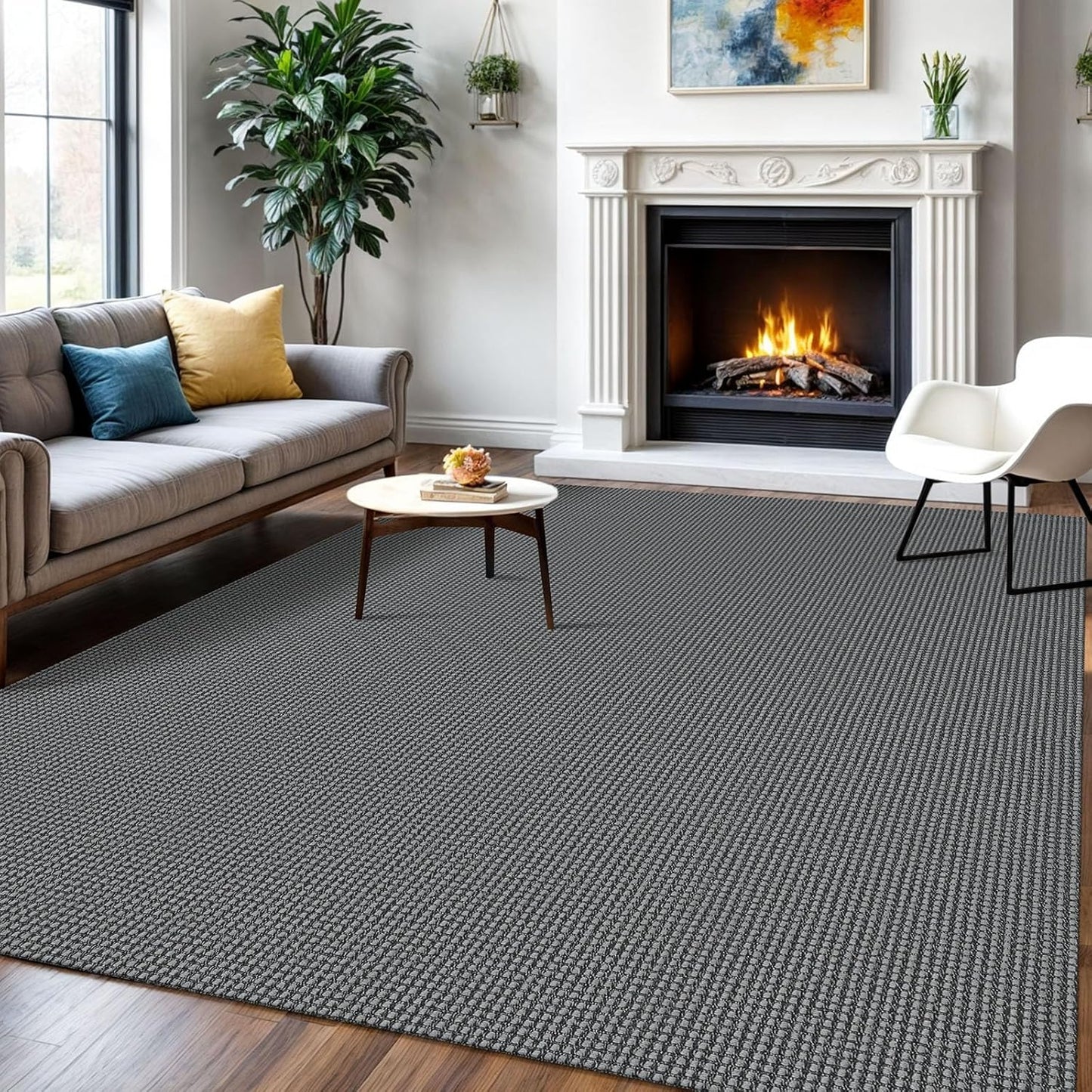 IOHOUZE Washable Area Rug 6x9 Non Slip Rubber Backed Rugs for Living Room, Dining Room Rugs Bedroom Rug, Woven Indoor Floor Carpet for Living Room Nursery, Dark Grey