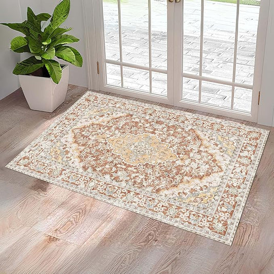Washable Entryway Rug 3x5 | Non Slip Rug Runners for Hallways, Entryways, Kitchens, Bathrooms, Bedrooms | Ultra-Soft Flannel Carpet Kitchen Rug with Rubber Backing (Brick Red, 3x5)