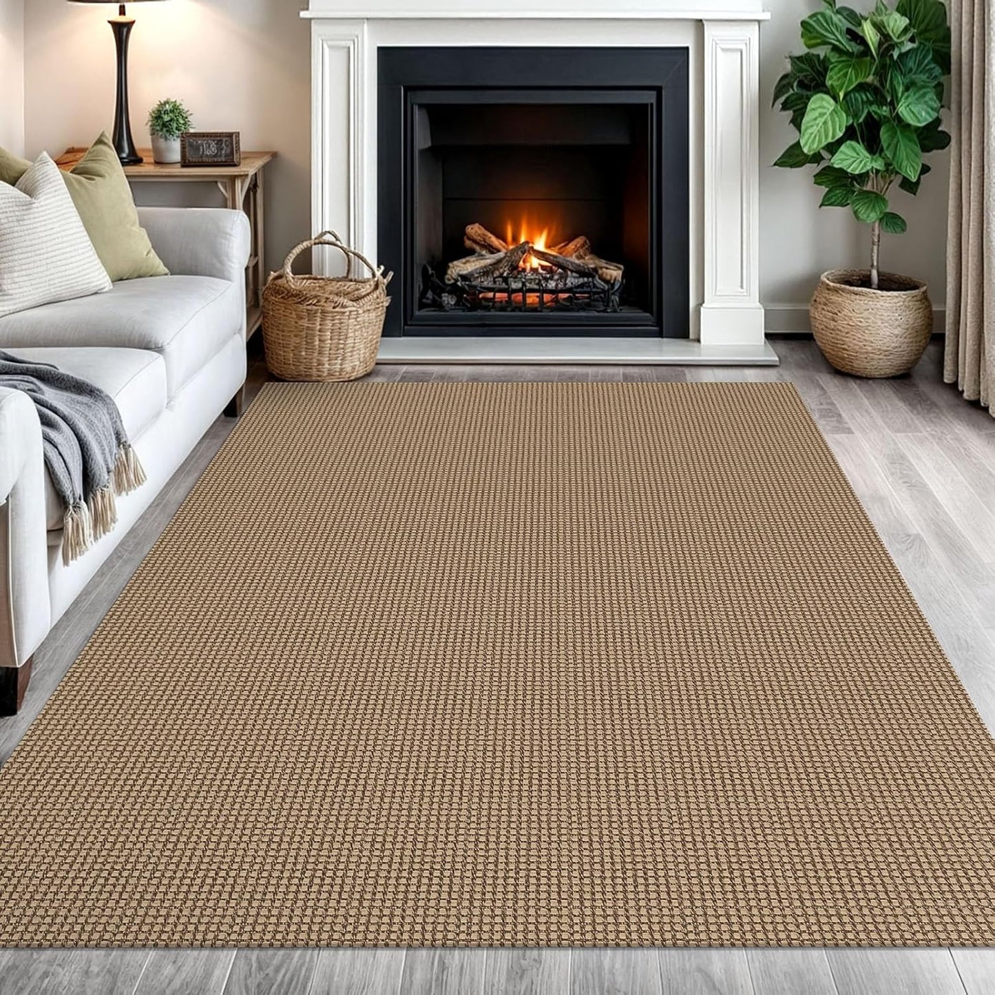 IOHOUZE Washable Area Rug 5x7 Non Slip Rubber Backed Woven Rugs for Living Room, Dining Room Rugs Bedroom Rug, Floor Carpet for Living Room Nursery, Orange/Tan/Brown