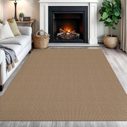 IOHOUZE Washable Area Rug 5x7 Non Slip Rubber Backed Woven Rugs for Living Room, Dining Room Rugs Bedroom Rug, Floor Carpet for Living Room Nursery, Orange/Tan/Brown