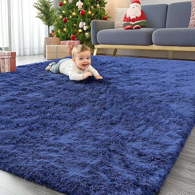 OLANLY 6x9 Machine Washable Large Area Rugs for Living Room, Bedroom, Soft Fluffy Shaggy Bedside Rug, Indoor Floor Carpet for Kids Girls and Boys, Dorms, Nursery, Home Decor Aesthetic, Navy Blue