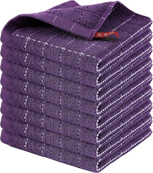 Homaxy 100% Cotton Terry Kitchen Dish Cloths, Ultra Soft and Absorbent Dish Towels for Kitchen, Suitable for Drying and Washing Dishes, 8 Pack, 12 x 12 Inches, Purple