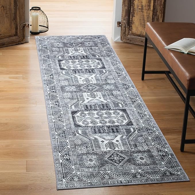 Keen Home Design 2x12 Rug - Machine Washable Runner Rug with Non-Slip Backing, Ideal for Hallway, Entryway, Kitchen, Laundry Room - Vintage, Easy Clean, Durable, Low Pile - (2'6" x 12')