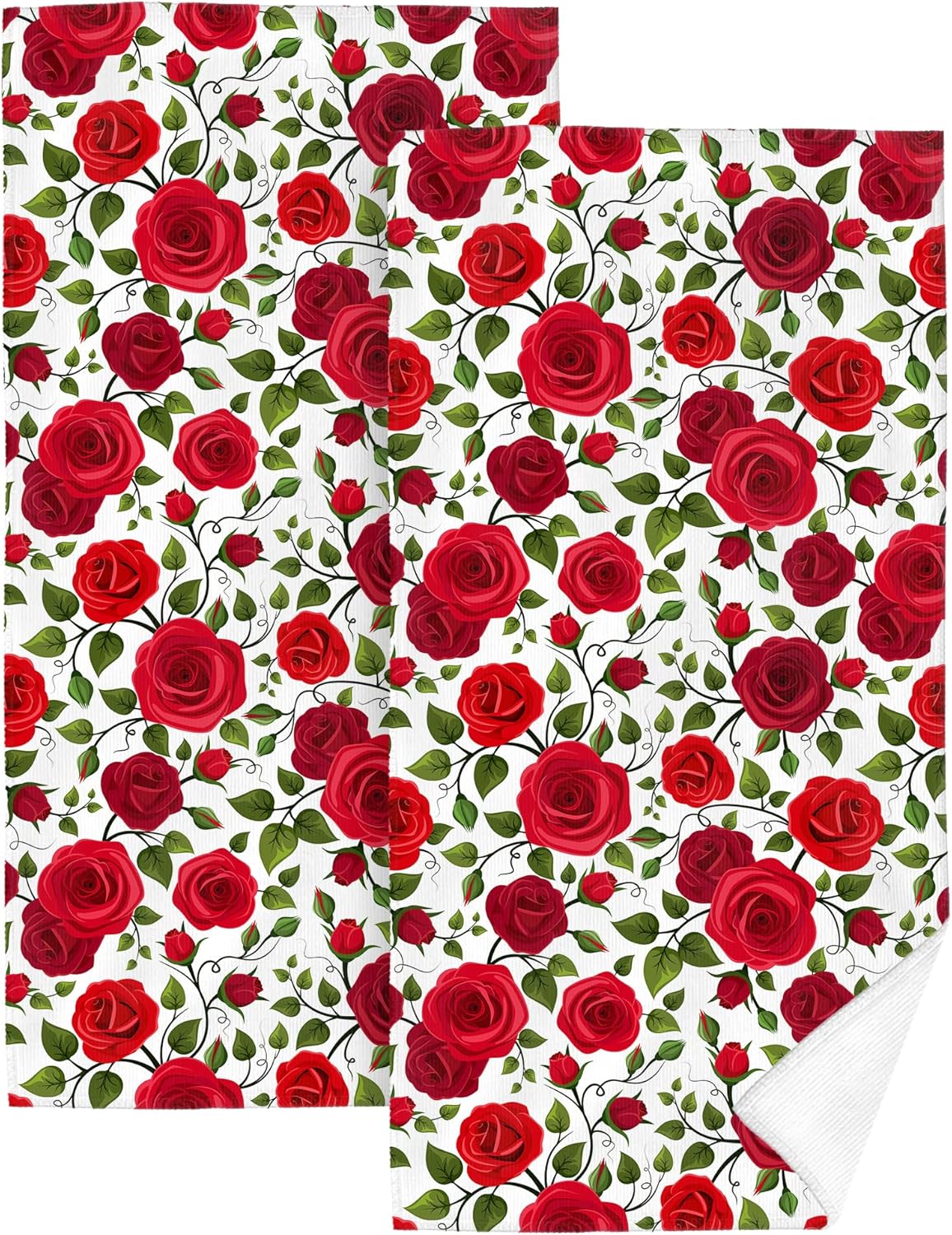 Red Rose Bath Hand Towels Decorative Set of 2, Soft Absorbent Flower Hand Towels for Bathroom Gym Hotel Spa Home Decor 14x28 Inch Bathroom Decorative Towels