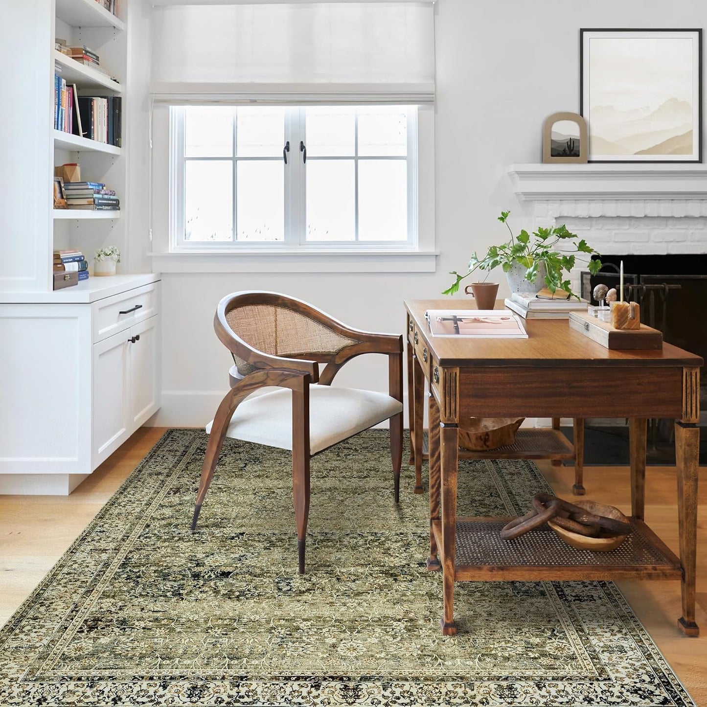 Vintage Design Floral Area Cream Rug Distressed Carpet Washable Non Slip Rug Kitchen Bedroom Dining Room 3x5 Cover Print,Tan Brown and Cream Beige