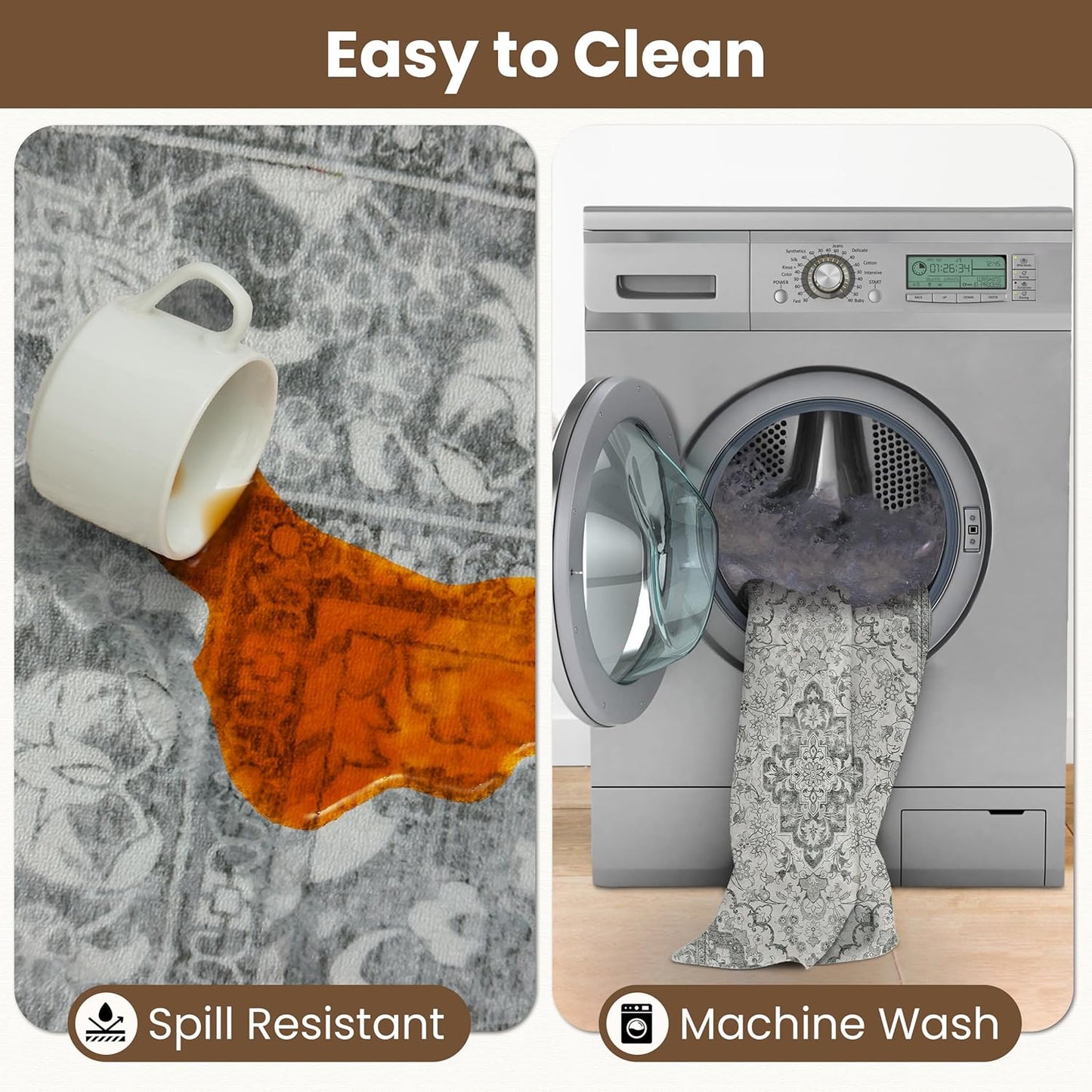 Washable Runner Rug 2.5x8 | Non Slip Rug Runners for Hallways, Entryways, Kitchens, Bathrooms, Bedrooms | Ultra-Soft Flannel Carpet Runners with Rubber Backing (Beige, 2.5x8)