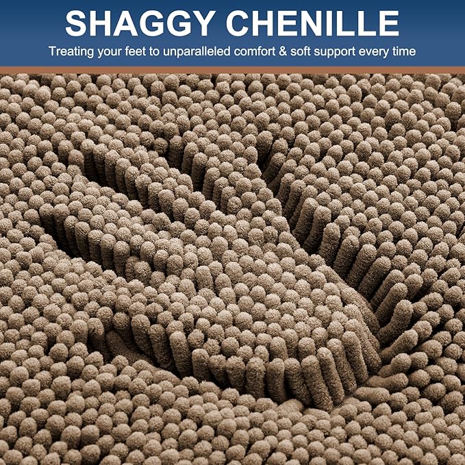 Smiry Luxury Chenille Bathroom Rugs 34x21, Extra Soft and Absorbent Shaggy Bath Mat, Machine Washable, Non-Slip Plush Carpet Runner for Tub, Shower, and Floor, Home Decor Accessories, Camel