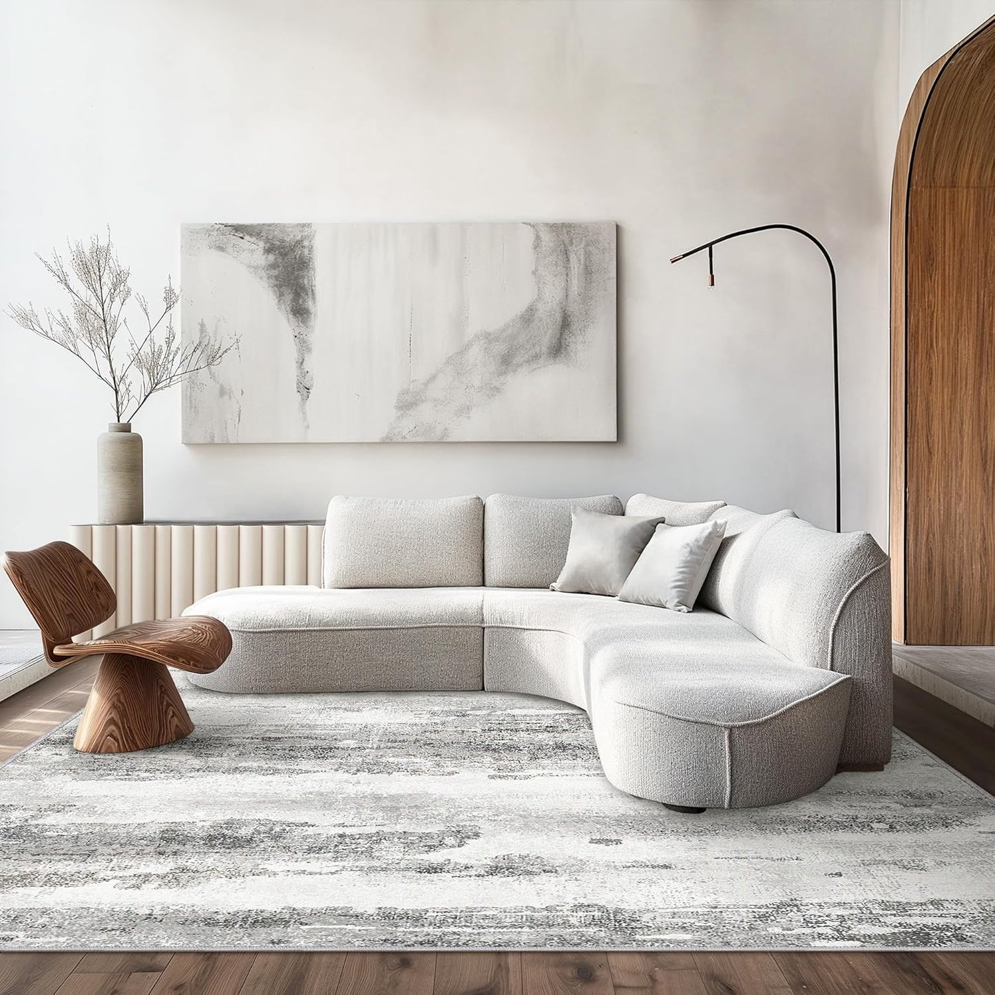 Area Rugs 5x7 for Living Room Bedroom Machine Washable Large Gray Area Rug Abstract Soft Throw Rug, Indoor Floor Cover, Lightweight Non Slip Backing Thin Rug