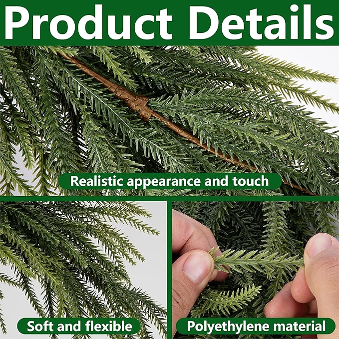 4 Pcs Extra Length Artificial Christmas Teardrop Swag, 30" Faux Pine Needles Teardrop Door Swag, Christmas Norfolk Greenery Teardrop Wreath for Xmas Door Table Mantle Fireplace Indoor Outdoor Decor