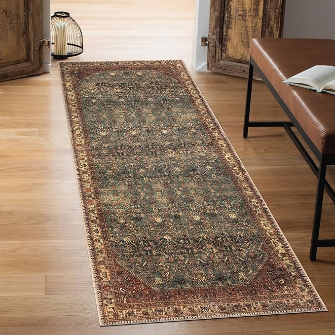Keen Home Design 2x7 Rug - Machine Washable Runner Rug with Non-Slip Backing, Ideal for Hallway, Entryway, Kitchen, Laundry Room - Vintage, Easy Clean, Durable, Low Pile Rug - (2'6" x 7')