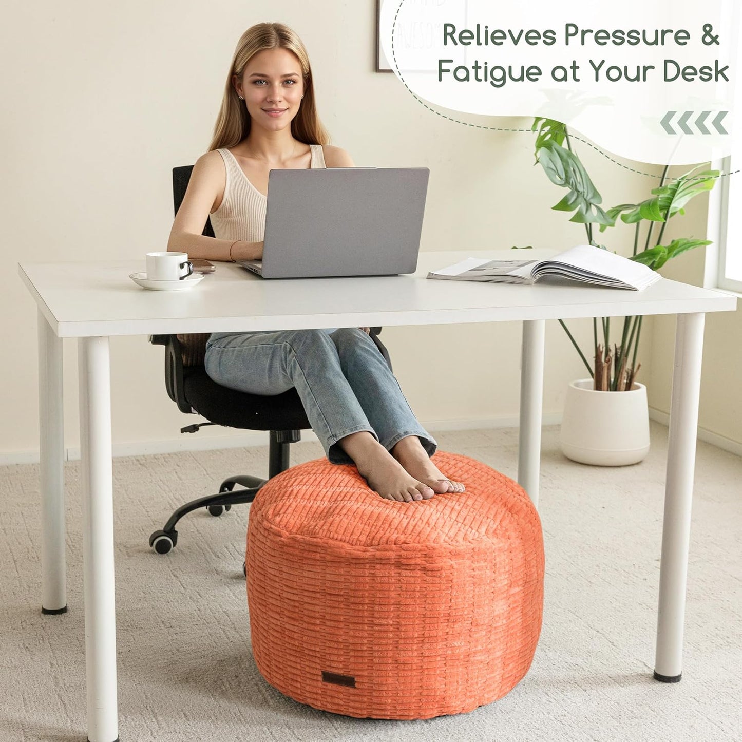 HIGOGOGO Pouf Ottoman Stuffed Round Modern Foam Filled Foot Rest Poufs for Living Room Chair Decorative 20 X 15 Inches Boho Relax Stool for Wedding Christmas Party, Coral Orange