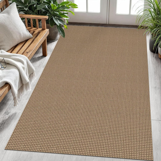 KOZYFLY Washable Area Rug 4x6 ft Non Slip Rubber Backed Living Room Rugs Braided Woven Cotton Kitchen Rugs Indoor Entryway Rug Floor Carpet for Dining Living Room Bedroom, Tan/Orange/Brown
