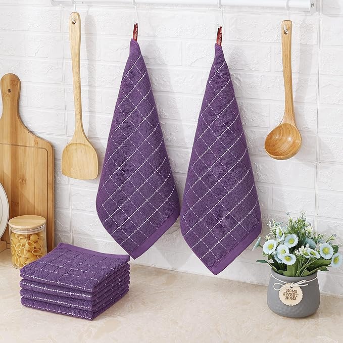 Homaxy 100% Cotton Terry Kitchen Dish Cloths, Ultra Soft and Absorbent Dish Towels for Kitchen, Suitable for Drying and Washing Dishes, 12 Pack, 12 x 12 Inches, Purple