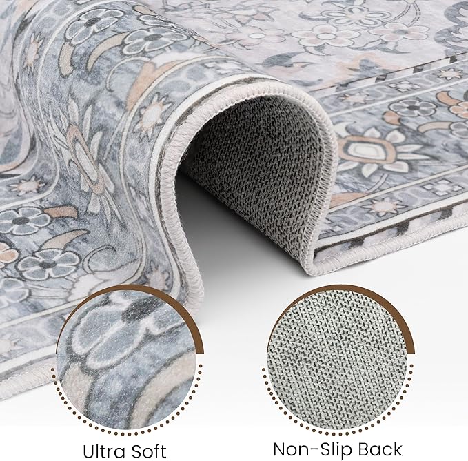 Washable Runner Rug 2x6 | Non Slip Rug Runners for Hallways, Entryways, Kitchens, Bathrooms, Bedrooms | Ultra-Soft Flannel Carpet Runners with Rubber Backing (Frosted Taupe, 2x6)