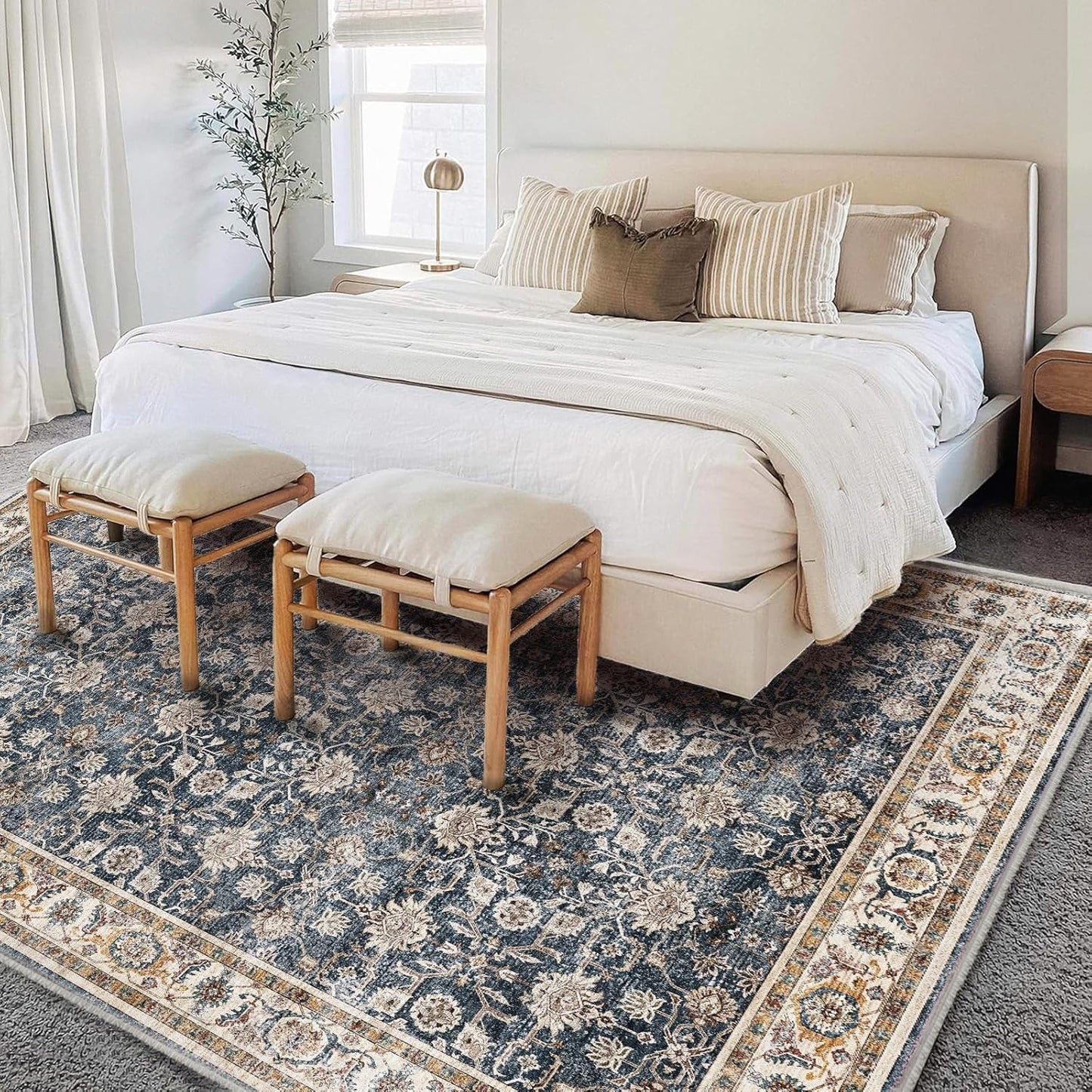 Washable Area Rug 8'x10' Retro Boho Design Non-Shedding Non-Slip Easy Care Ideal for High Traffic Areas in Living Room Bedroom Office Coffee Table Kitchen Large Carpet