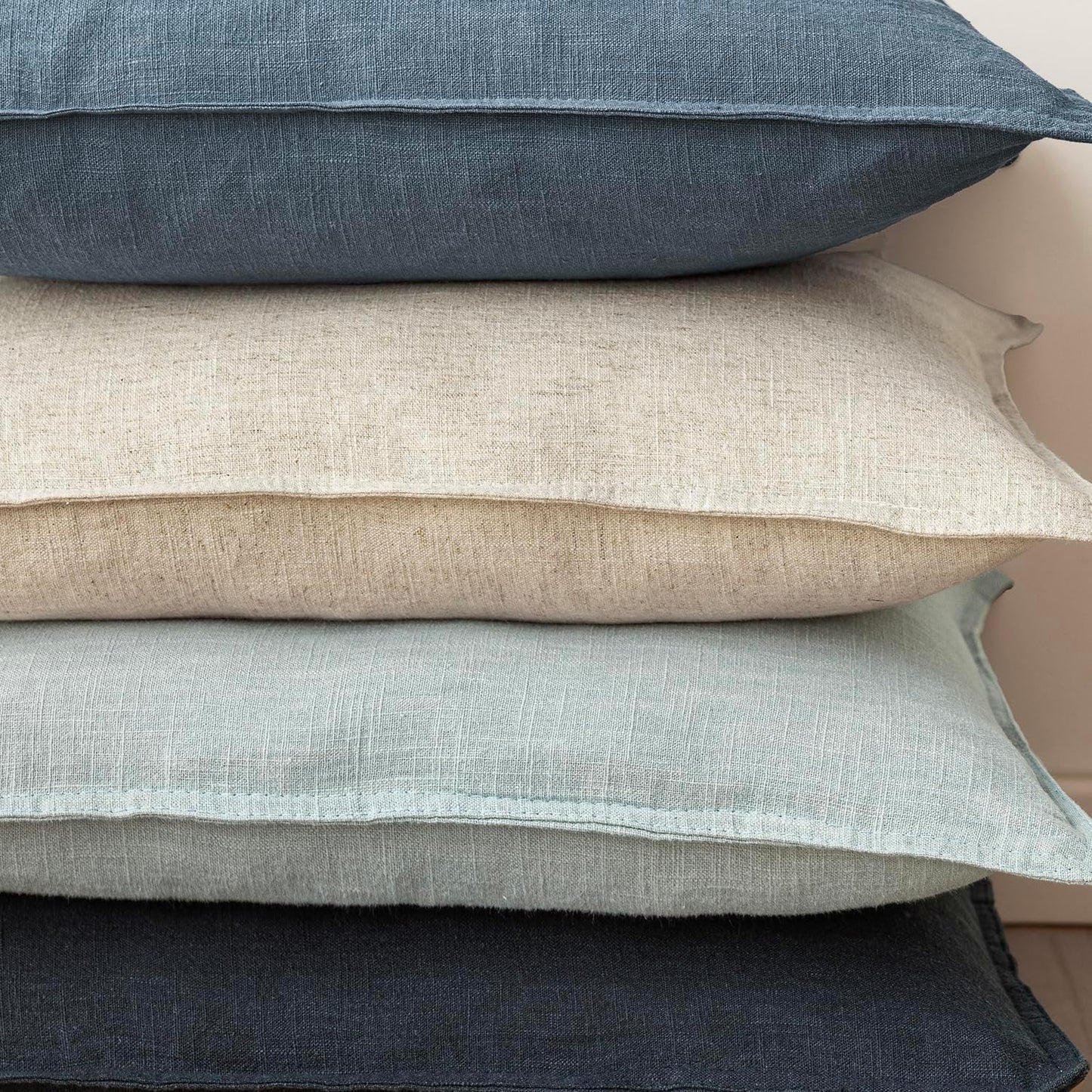 Foindtower Set of 2, Decorative Linen Soild Throw Pillow Covers Soft Accent Euro Cushion Case Boho Farmhouse Neutral Pillowcase for Couch Sofa Bedroom Living Room Home Decor 24 x 24 Inch Misty Blue