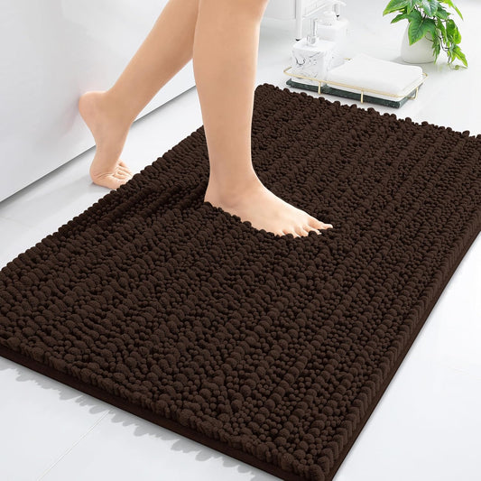 Arotive Luxury Chenille Bathroom Rug Mat, Extra Soft Thick Absorbent Shaggy Bath Rugs, Non-Slip Machine Wash Dry, Plush Bath Mats for Bathroom, Shower and Tub, 24x16, Brown